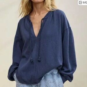 Aerie Navy Blue V-Neck Blouse